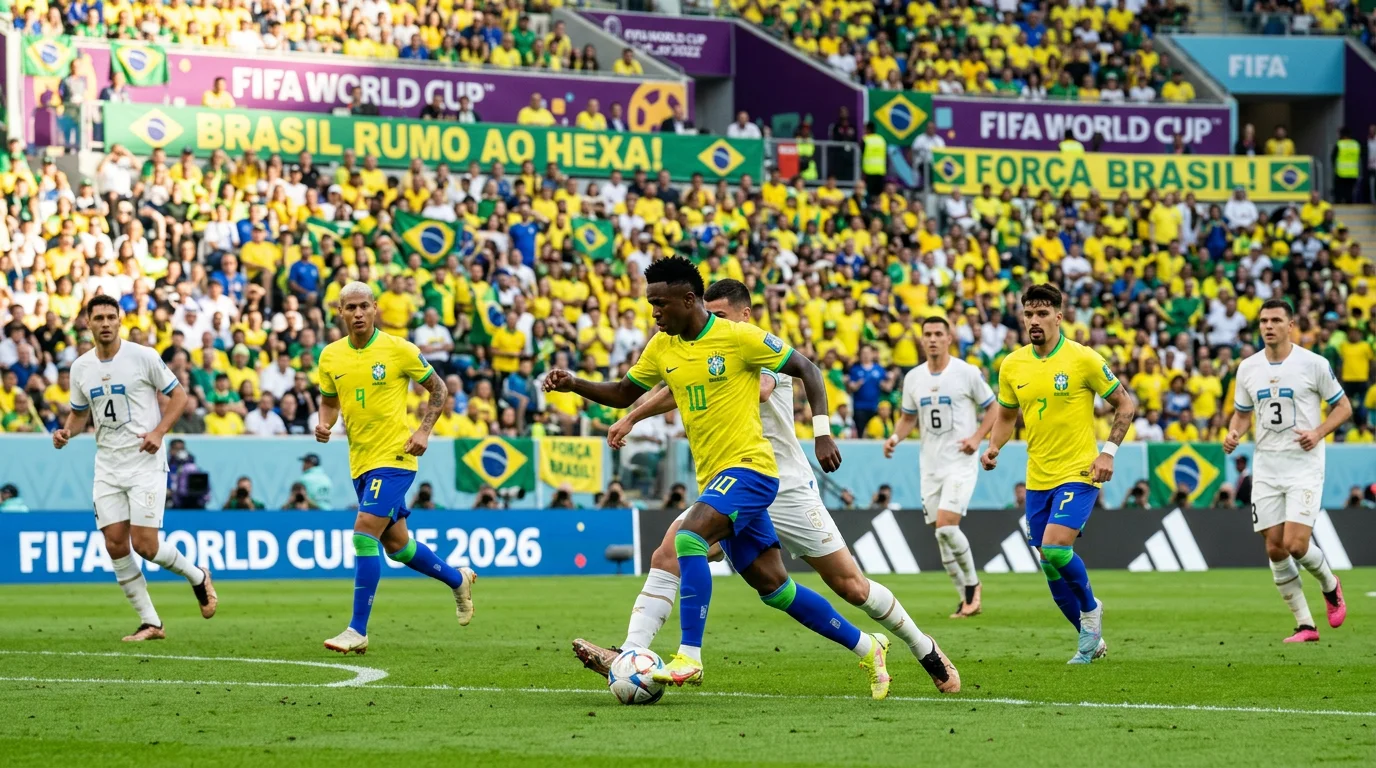 Nazionale brasiliana Seleção con la maglia gialla durante una partita su campo da calcio