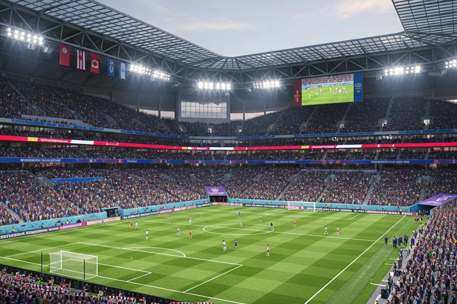 Stadio nordamericano che ospita una partita dei Mondiali 2026 con tifosi sugli spalti