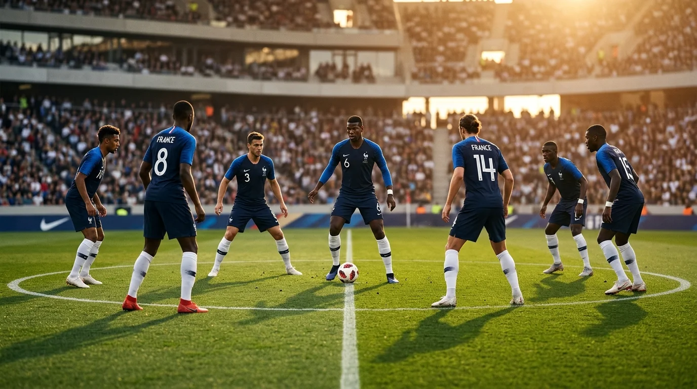 Nazionale francese Les Bleus con la maglia blu durante una partita su campo da calcio
