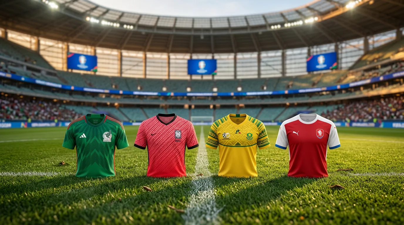 Girone A dei Mondiali 2026 con le bandiere di Messico, Corea del Sud, Sudafrica e Cechia