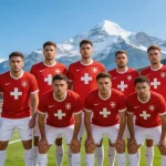 Nazionale svizzera Nati con la maglia rossa durante una partita su campo da calcio