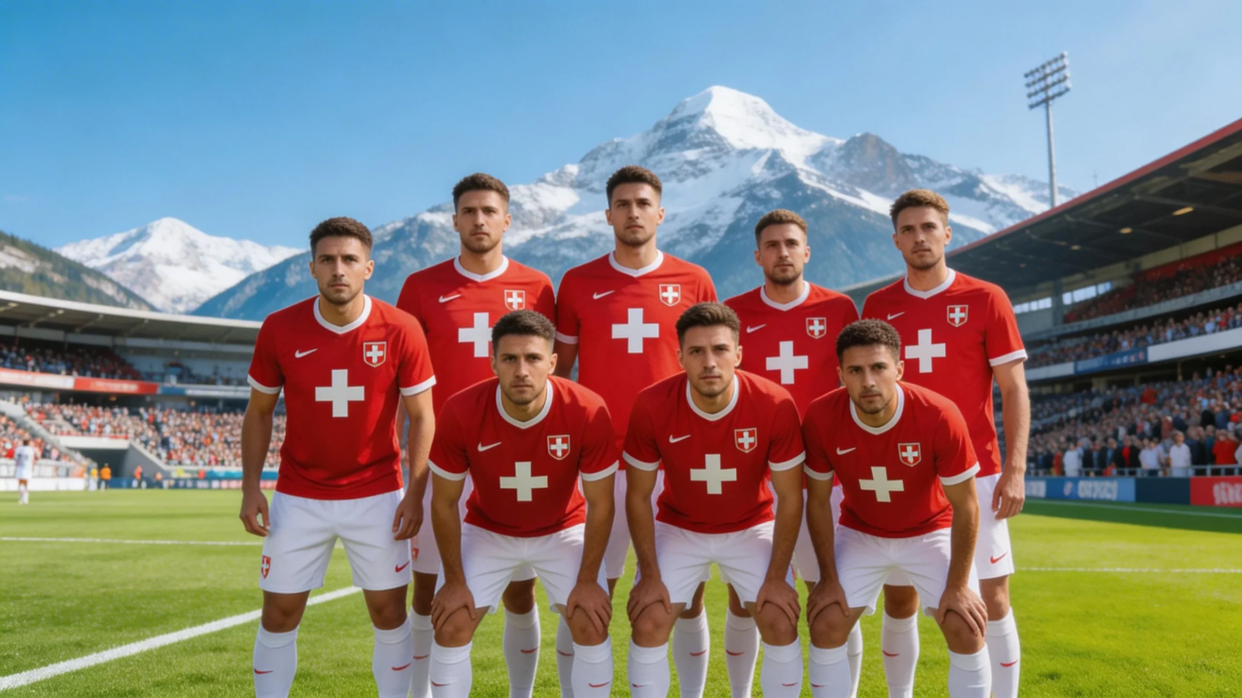 Nazionale svizzera Nati con la maglia rossa durante una partita su campo da calcio